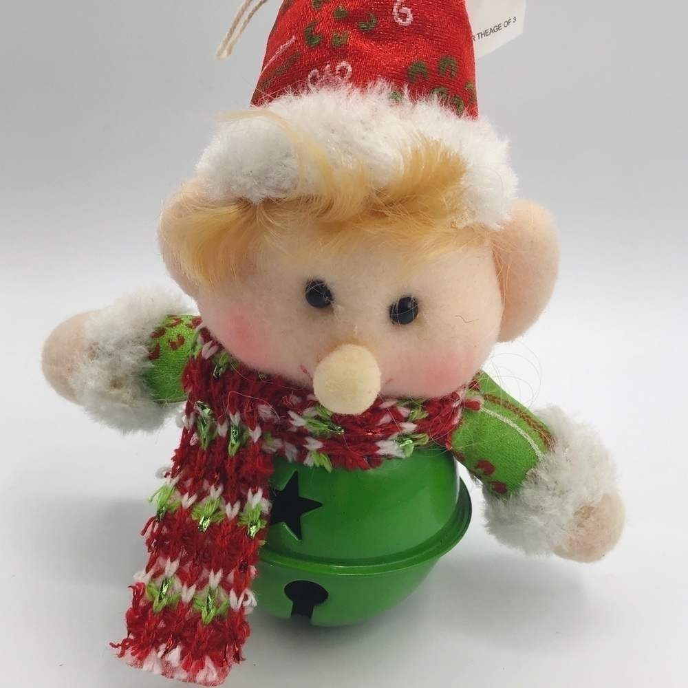 PLUSH Elf Bell Body Christmas Tree Ornament Santa Hat Holiday Decor Red Green 7” - Picture 4 of 9